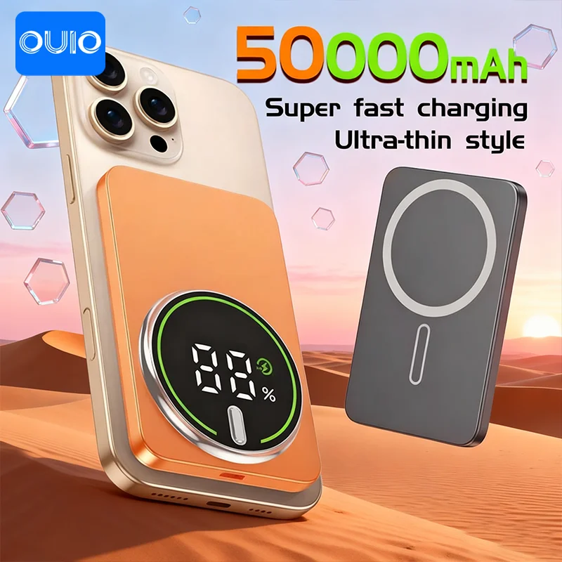 50000mAh 3C شهادة رقيقة قوة البنك الترا المغناطيسي اللاسلكية شحن سريع شاشة عرض البطارية المحمولة آيفون سامسونج