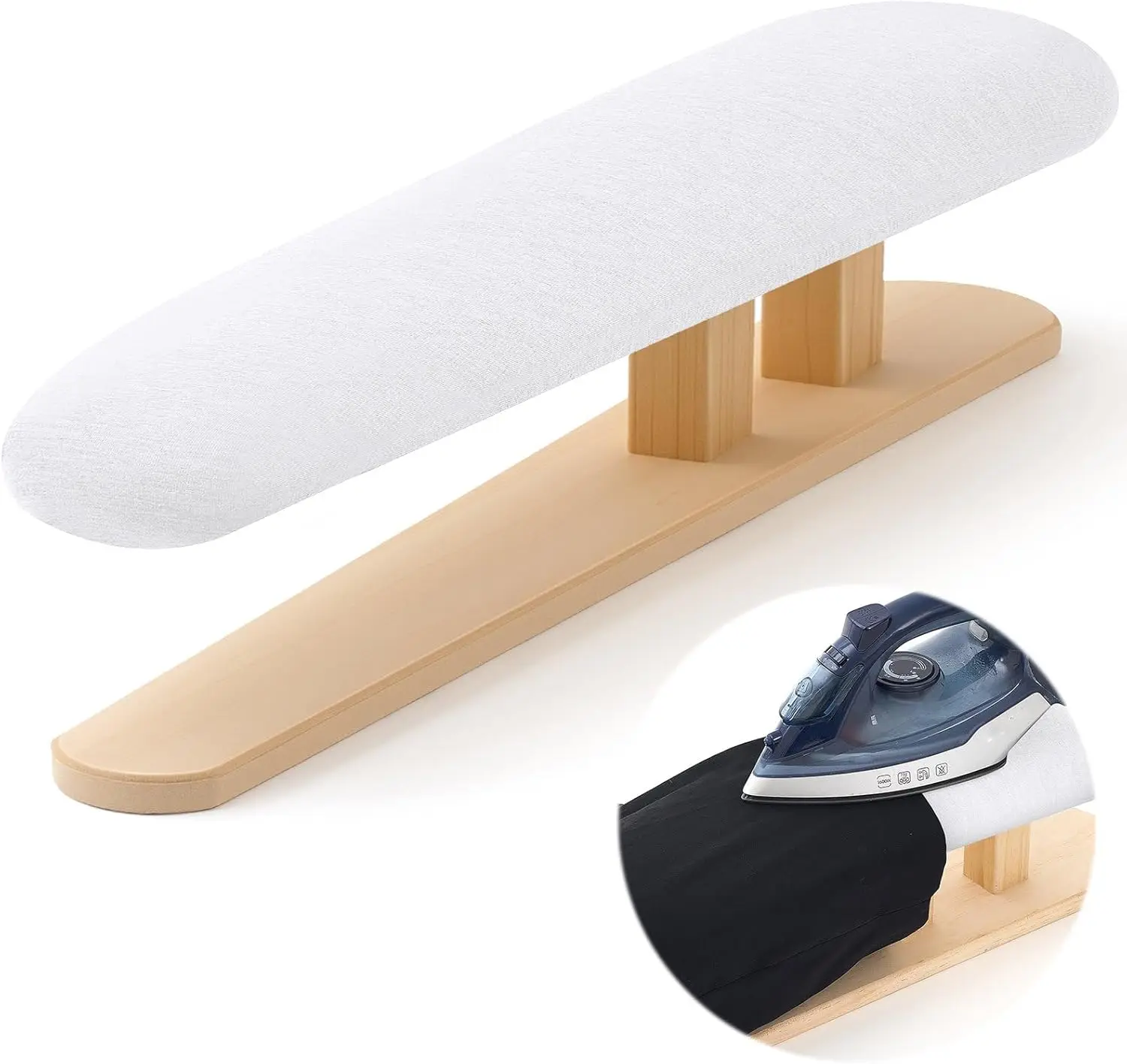 

Гладильная доска с мягкими накладками для рукавов и груди 57x13 см, настольная, с длинной деревянной ручкой