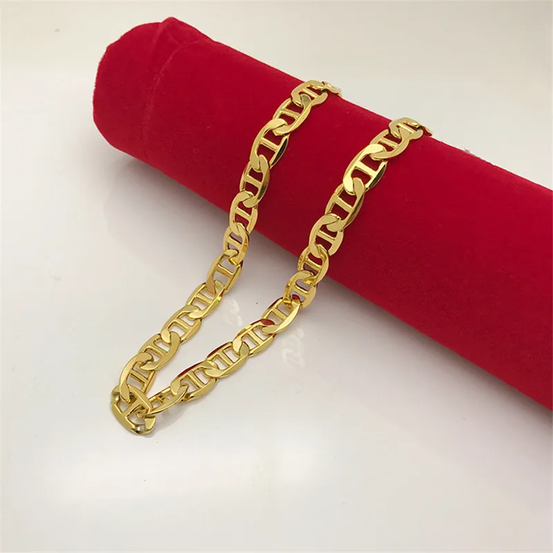 Korea Gold 24K Necklace Gold Plating Side Necklace For Men & Women Jewelry Gift 8MM50CM