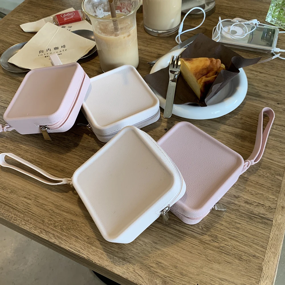Mini bolso cuadrado con diseño de cremallera para mujer, bolsa de cosméticos versátil de Color sólido suave de estilo coreano, monedero, bolso de moda Simple