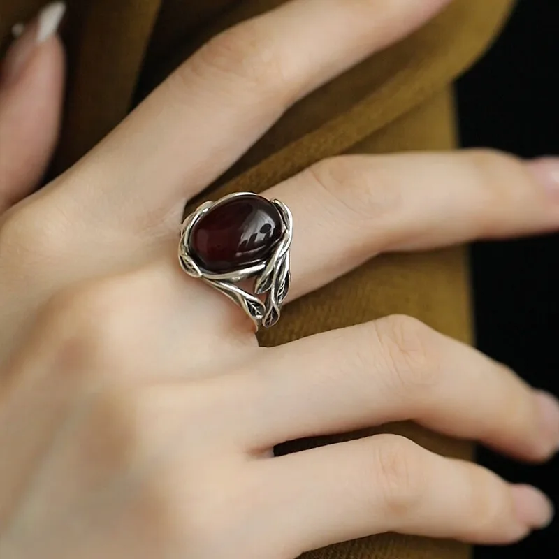 الفضة 925 خمر لف فرع خواتم للنساء الطبيعية Hotan اليشم البيضاوي الدائري زوجين موضة بسيطة مجوهرات هدية قابل للتعديل