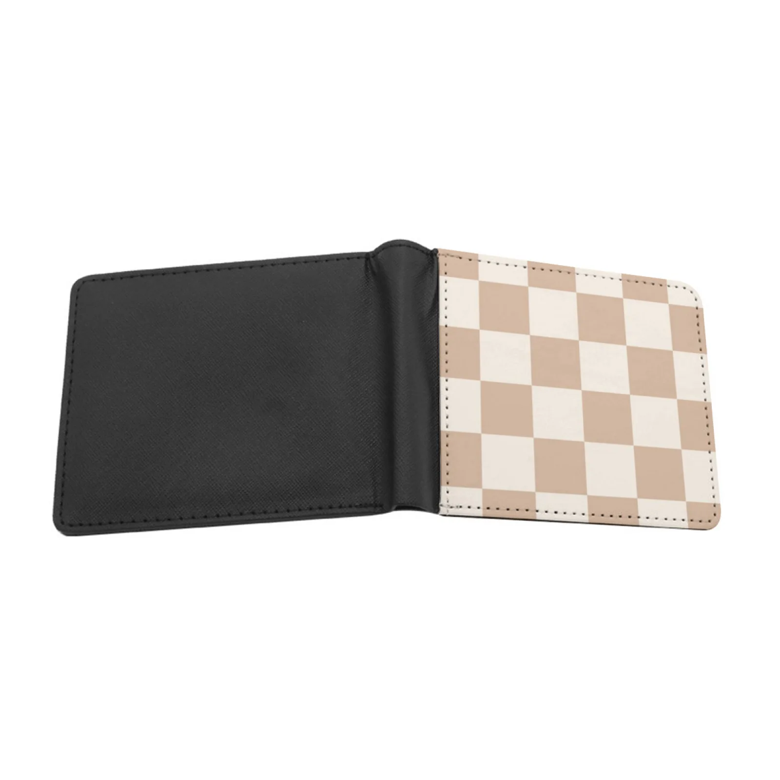 Caramel Brown Checkered Personalized Men's Leather Wallet Credit Card Pouch Purse Checkered Pattern Checkered Pattern Squares