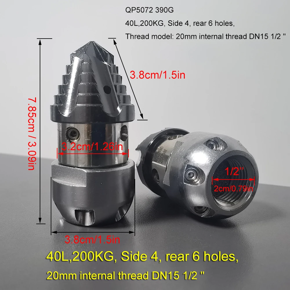 1/2'' 40L Rotating Nozzle High Pressure Rotating Nozzle Sewer High-Pressure Cleaning Water Gun Nozzle Sludge Cleaning Nozzle
