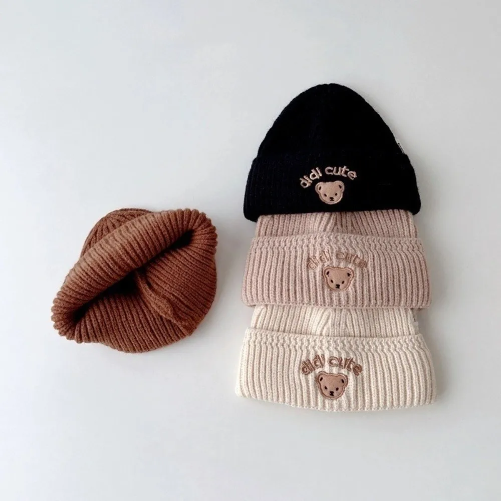 

Cute Cartoon Bear Baby Beanie Cap Warm Solid Color Crochet Wool Hats Thicken Kids Bonnet Toddler Boy Girl