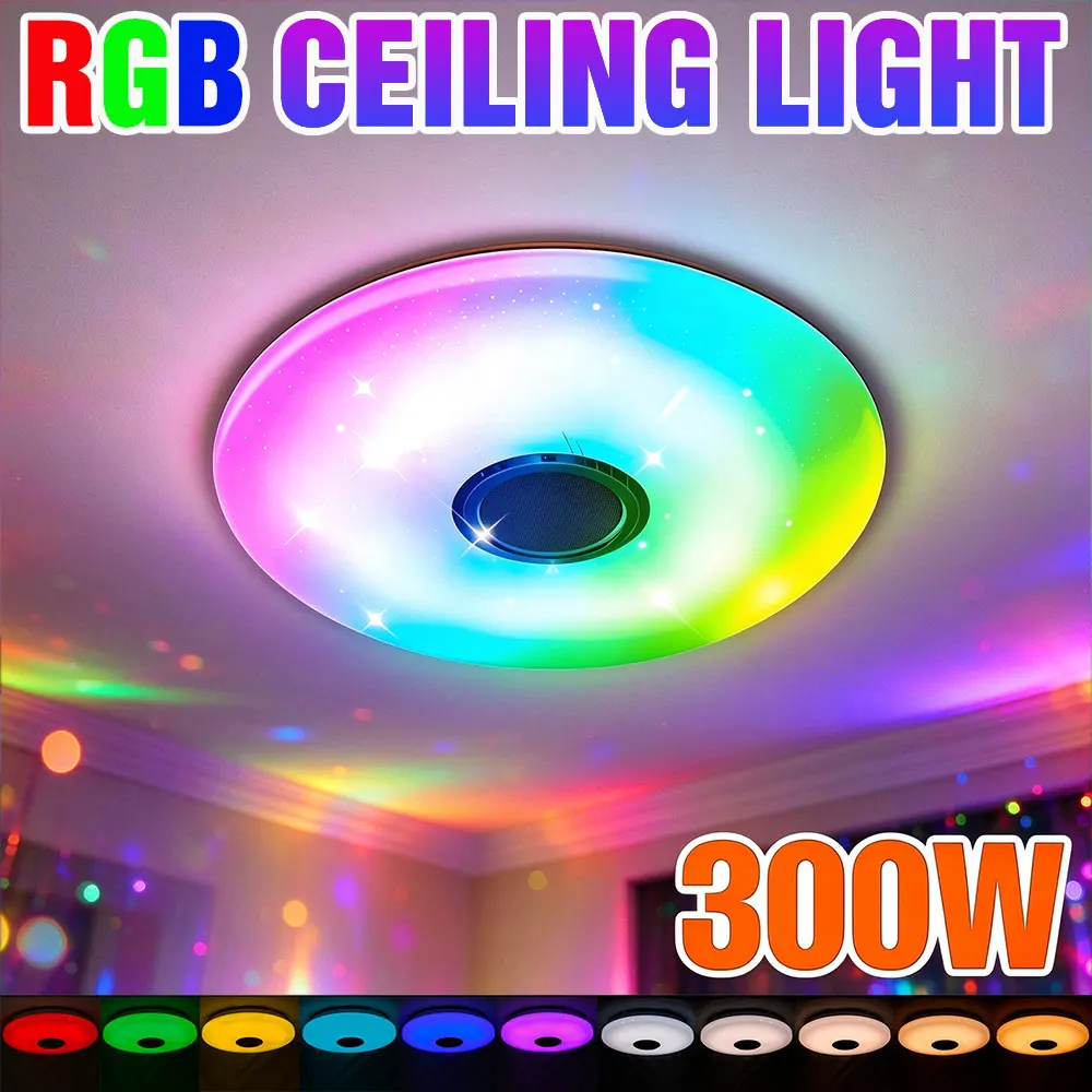 RGB LED Ceiling Light Music Speaker Atmosphere Lamp Dimmable Timing Remote Control Chandeliers Bedroom Party Decoration Lighting