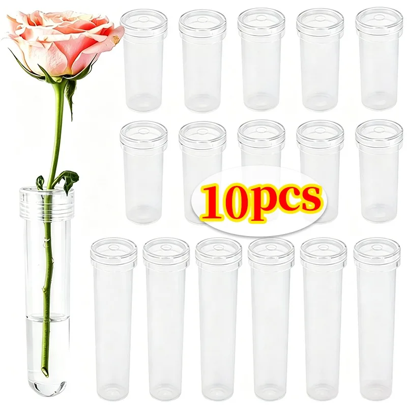 10 Pack Cut Flower Water Tubes with Caps Transparent Plastic Single Stem Hydration Vials for Flowers Bouquet Delivery Leak Proof