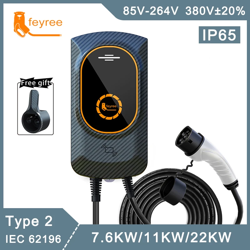 

feyree EV Charger Type2 Cable 32A 7KW EVSE Wallbox IEC62196-2 Socket 11KW 22KW 3Phase Plugin and Charge Version for Electric Car