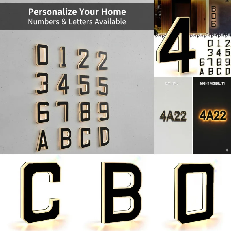 

LED House Number Sign Waterproof 12V Powered Illuminated Address Number Outdoor Personalized Door Sign Home Number Decoration