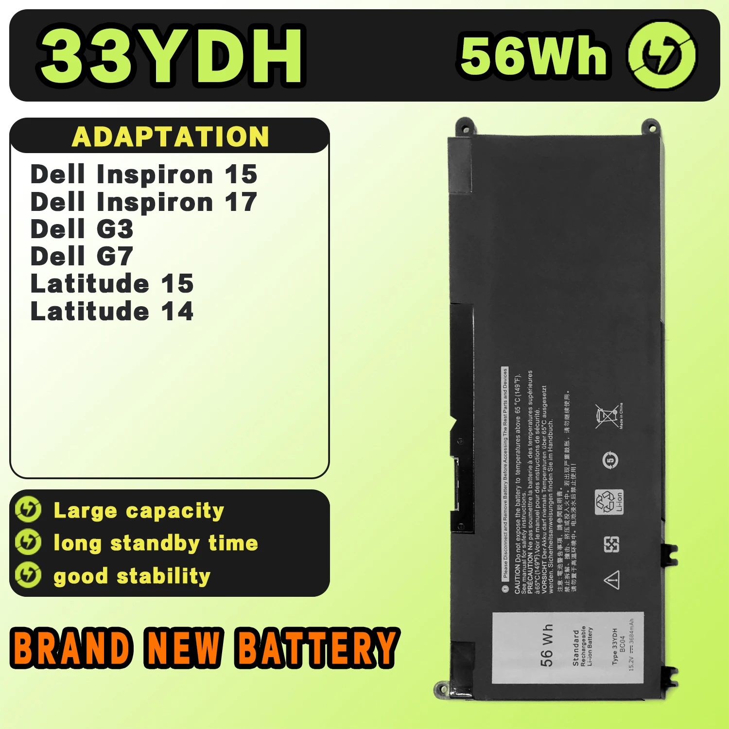 SAT 33YDH New Laptop Batteries Replacement For DELL Inspiron 7577 7778 7779 7353 G3 3579 3779 G5 5587 G7 7588 15.2V-56Wh-3684mAh