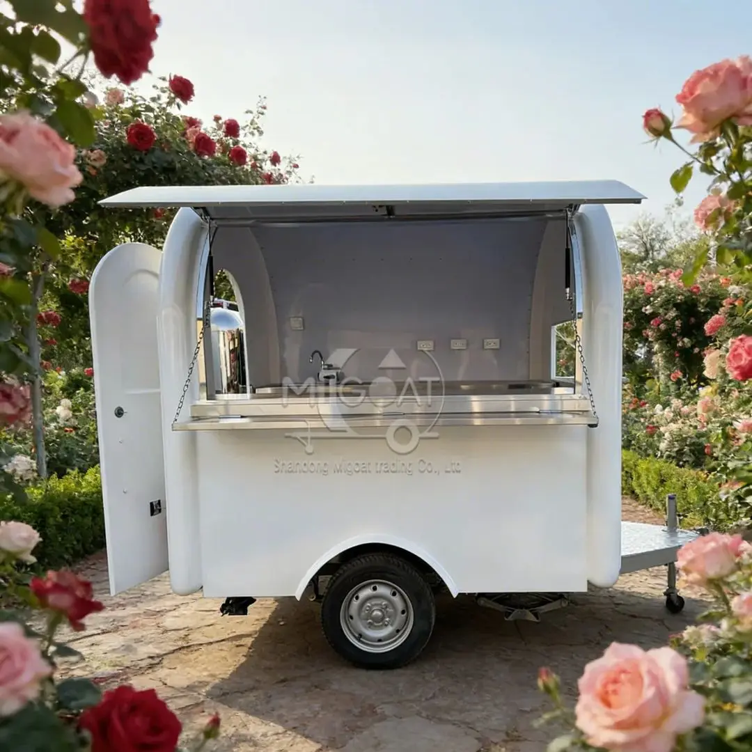 

Белый мини-фургон для уличной торговли, многофункциональная тележка для закусок, прицеп для ночного рынка
