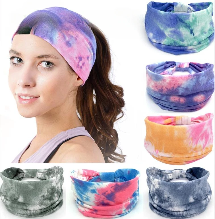 

Bohemia Tie Dye Knot Super Wide Headbands Hair Accessories Sweatband Bandanas Headscarf Vintage Style Colorful Turban Head Wrap