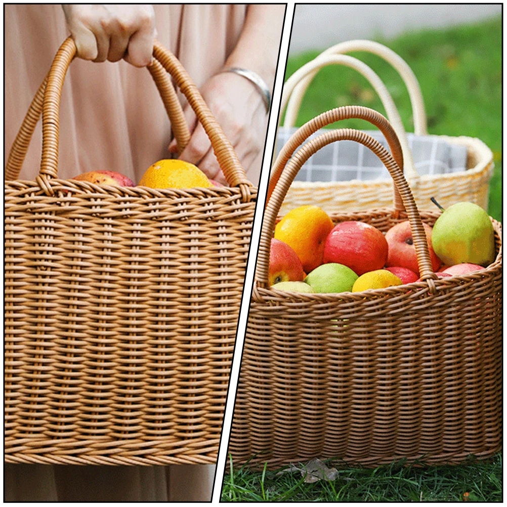 

Handmade Vegetable Basket Woven Storage Baskets Grocery for Shopping with Handles Garden Small