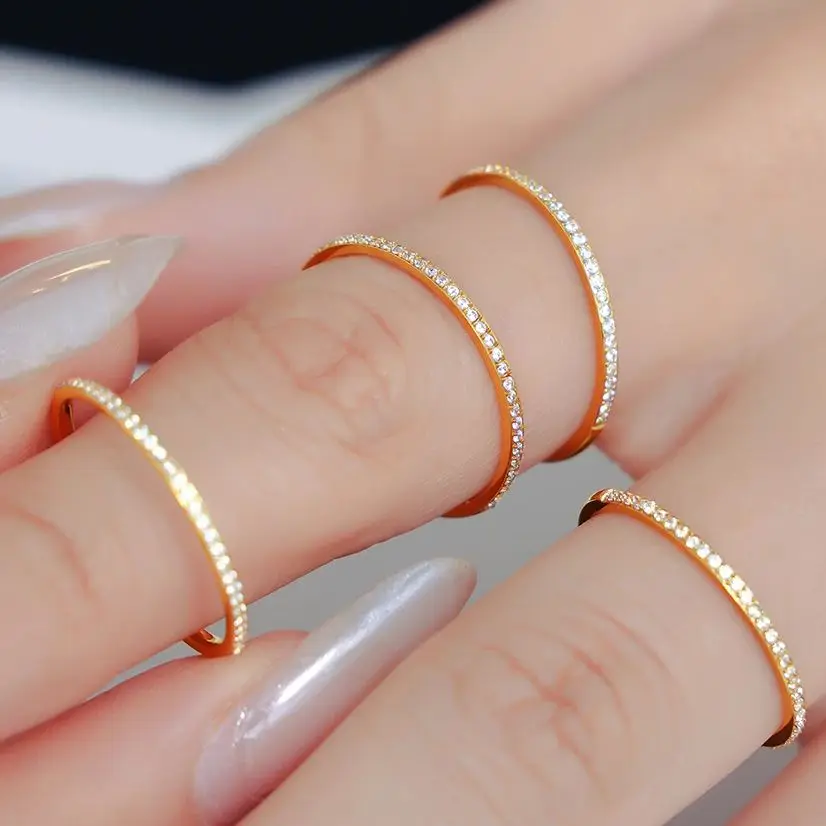 Simple 316L Stainless Steel Thin Finger Women Rings Bling Cubic Zirconia Rings For Women Waterproof Fashion Jewellery Accessory