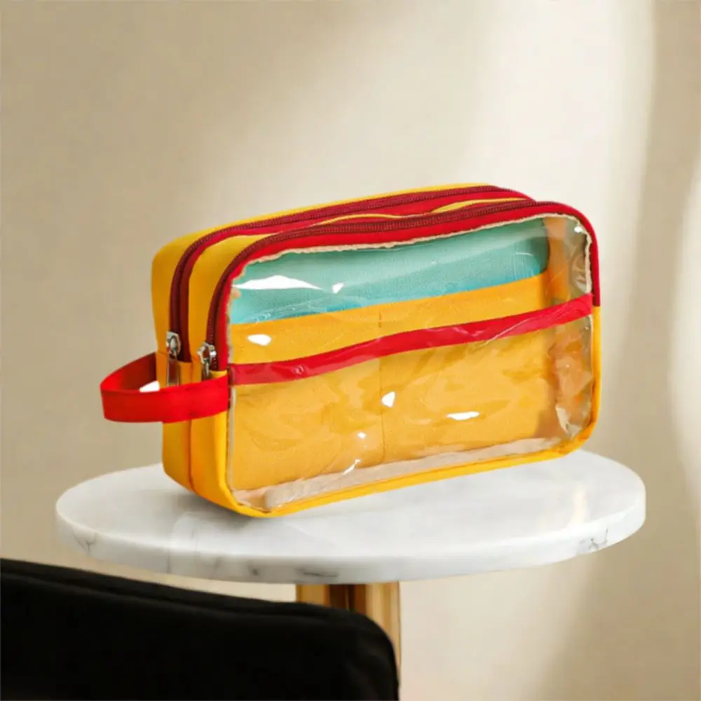 Durable Contrast Color Pen Bag Large Transparent Capacity Pencil Case Multi-layer Stationery Storage Box