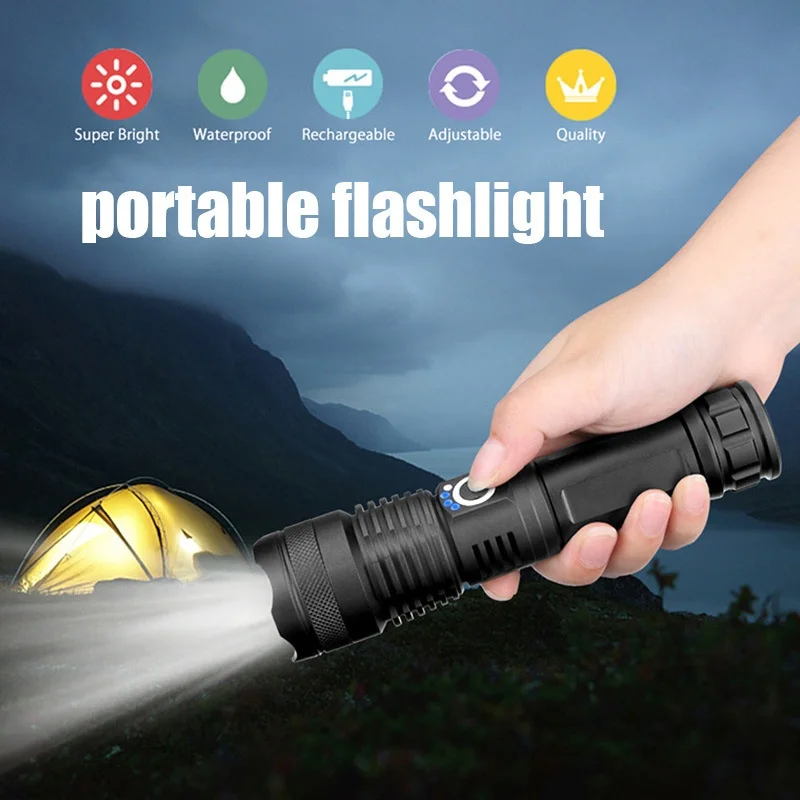 Outdoor Waterproof Adjustable Focus High Brightness Flashlight with Electric Display Rechargeable Multi-functional Torch