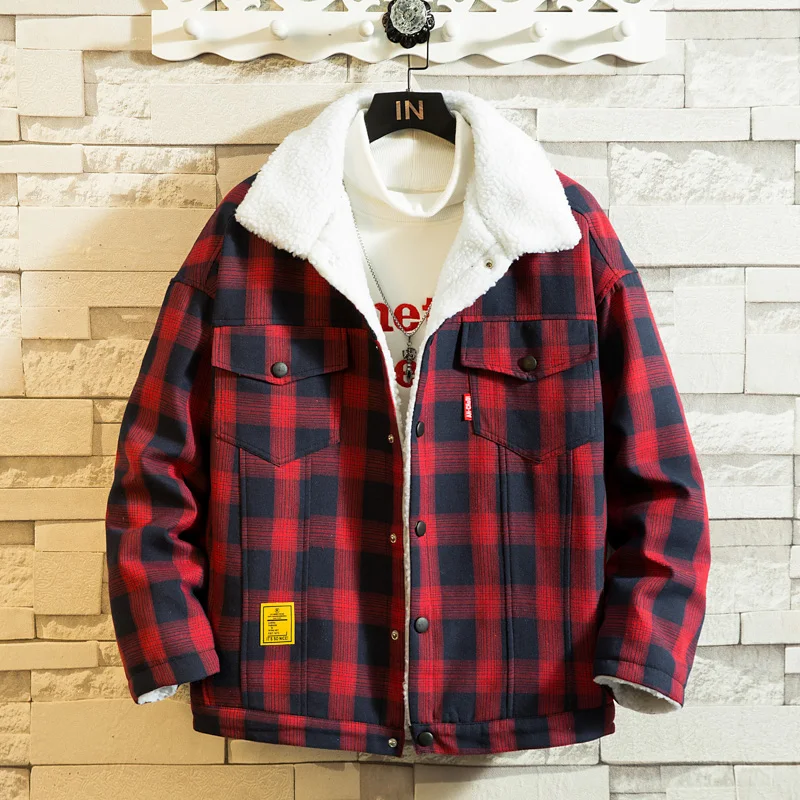 Hot Sale New Winter Plaid Cotton Coat Casual Fashion Warm Men\'s Comfortable Jacket Black White Asian Size Large Size 5XL