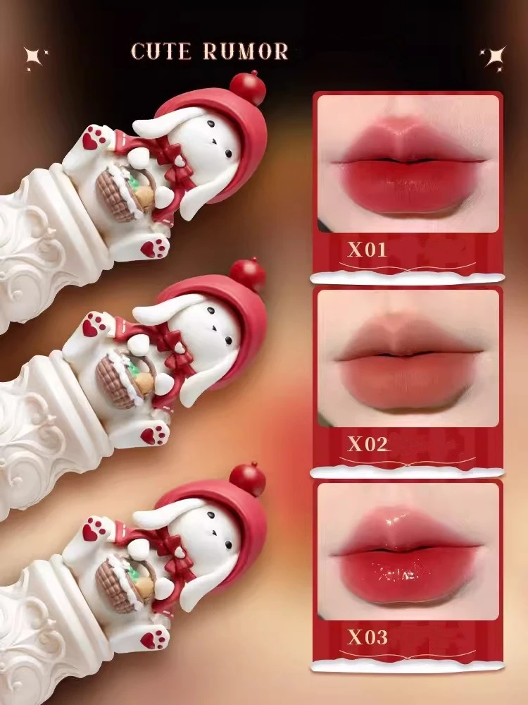 Niedliche Gerüchte karton Hase Lippenstift niedlichen Weihnachten kleine rote Reit haube begrenzte Samt Nebel matte Glitzer Lippen glasur Geschenke Make-up