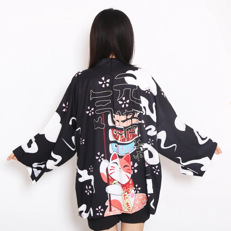 Japanese Kimono Yukata Samurai Kimono Man Cat Print Shirt Clothing Harajuku Cardigan For MenTraditional Haori Kimono Women New