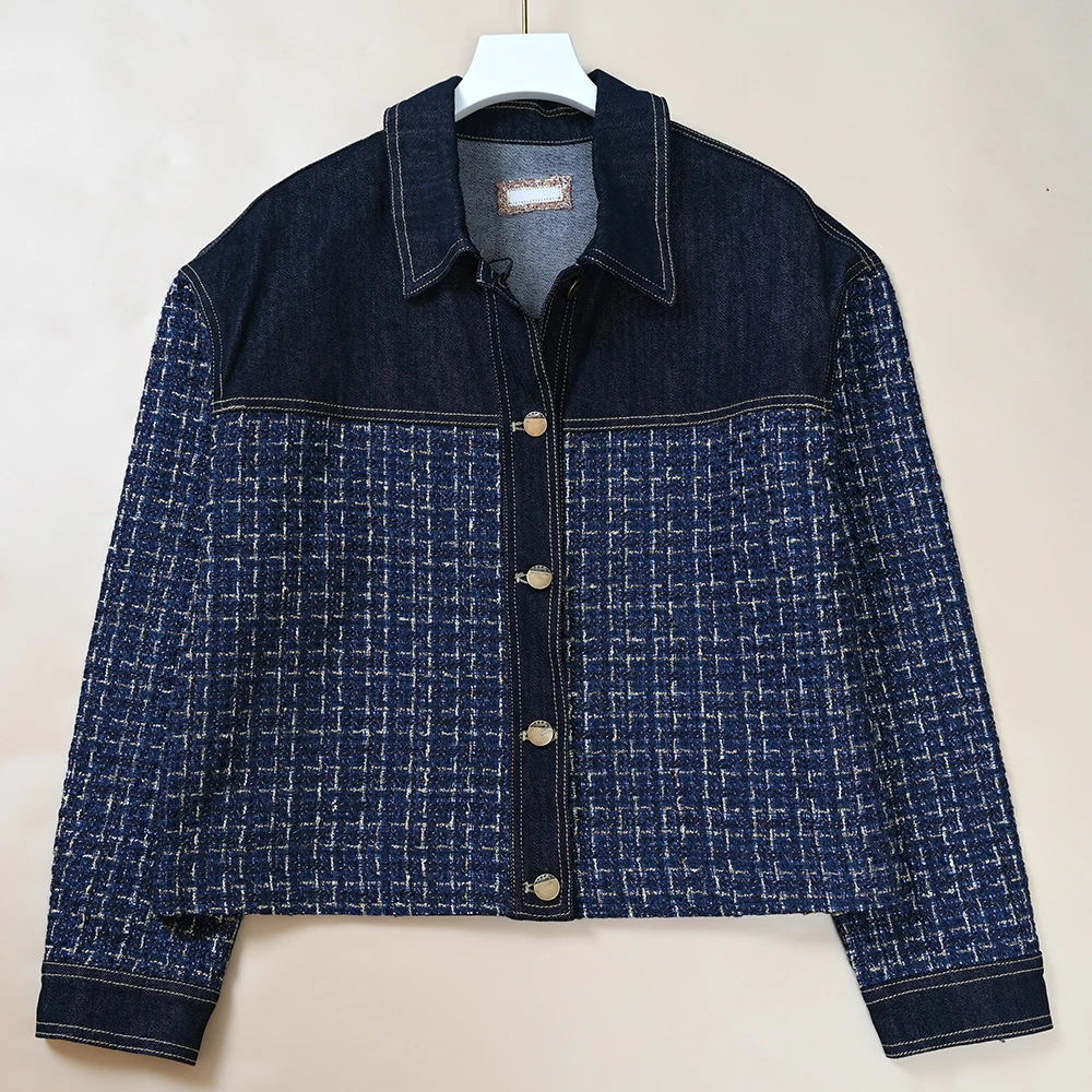 

Осень-зима ort Sle, женское джинсовое лоскутное винтажное открытое пальто-кардиган, маленькое пальто Fraance, повседневное свободное длинное пальто