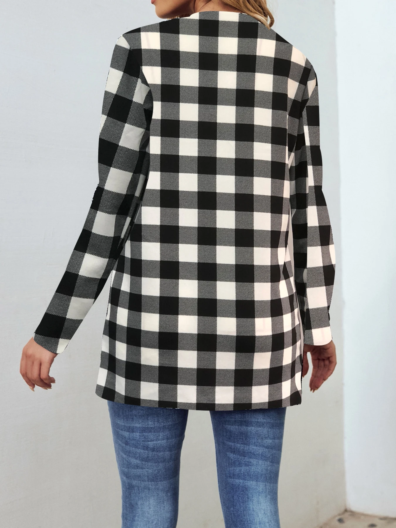 Fashion Women Plaid Printed Outerwear Ladies Basic Chic Outerwear Tops Casual Full Long Sleeve Jacket Coats