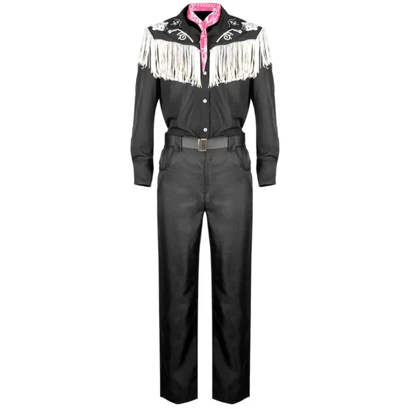 2025 11 فيلم كين ريان جوسلينج تأثيري حلي الكبار الرجال كاوبوي قميص السراويل قبعة حزام وشاح دعوى أداء هالوين موحدة @