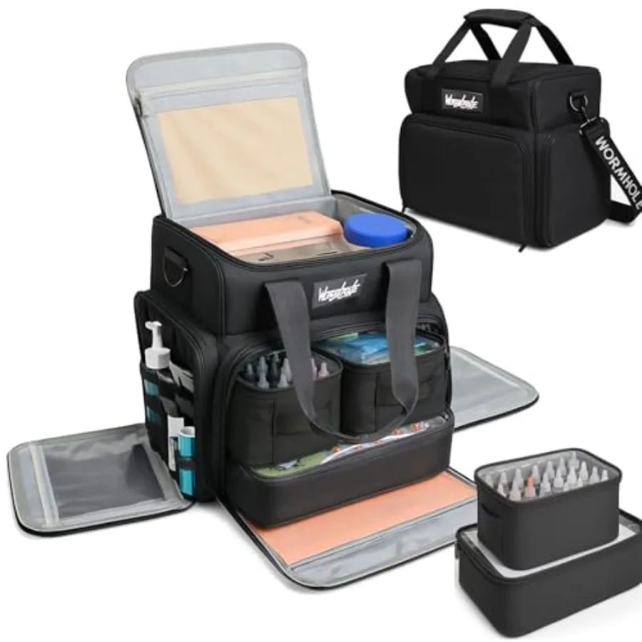 Wormhole Tattoo Case with 3 Removable Inner Pouches and 2 Layers Design for Portable Travel Ideal for Storing Tattoo Stencils P
