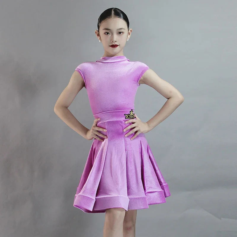 

Children's Ballroom Dance Competition Costume Girls National Standard Latin Dance Dress Kids Short Sleeves Practice Wear