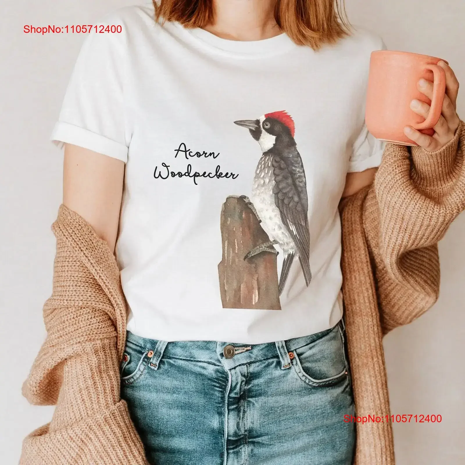 Woodpecker T Shirt Acorn Birdwatching shirts for Dad Bird Lover vintage Washed streetwear Soft graphic Top For Everyday Wear