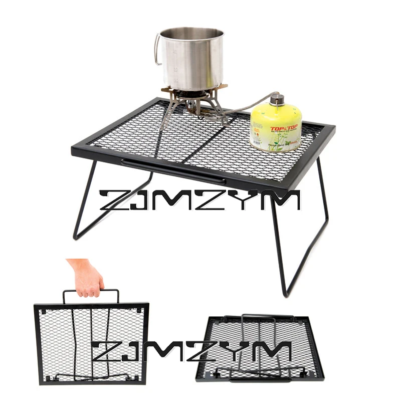 Outdoor Camping Folding Table Portable Folding Mesh Table Barbecue Iron Table Camping Outdoor Cooking Rack Barbecue Accessories