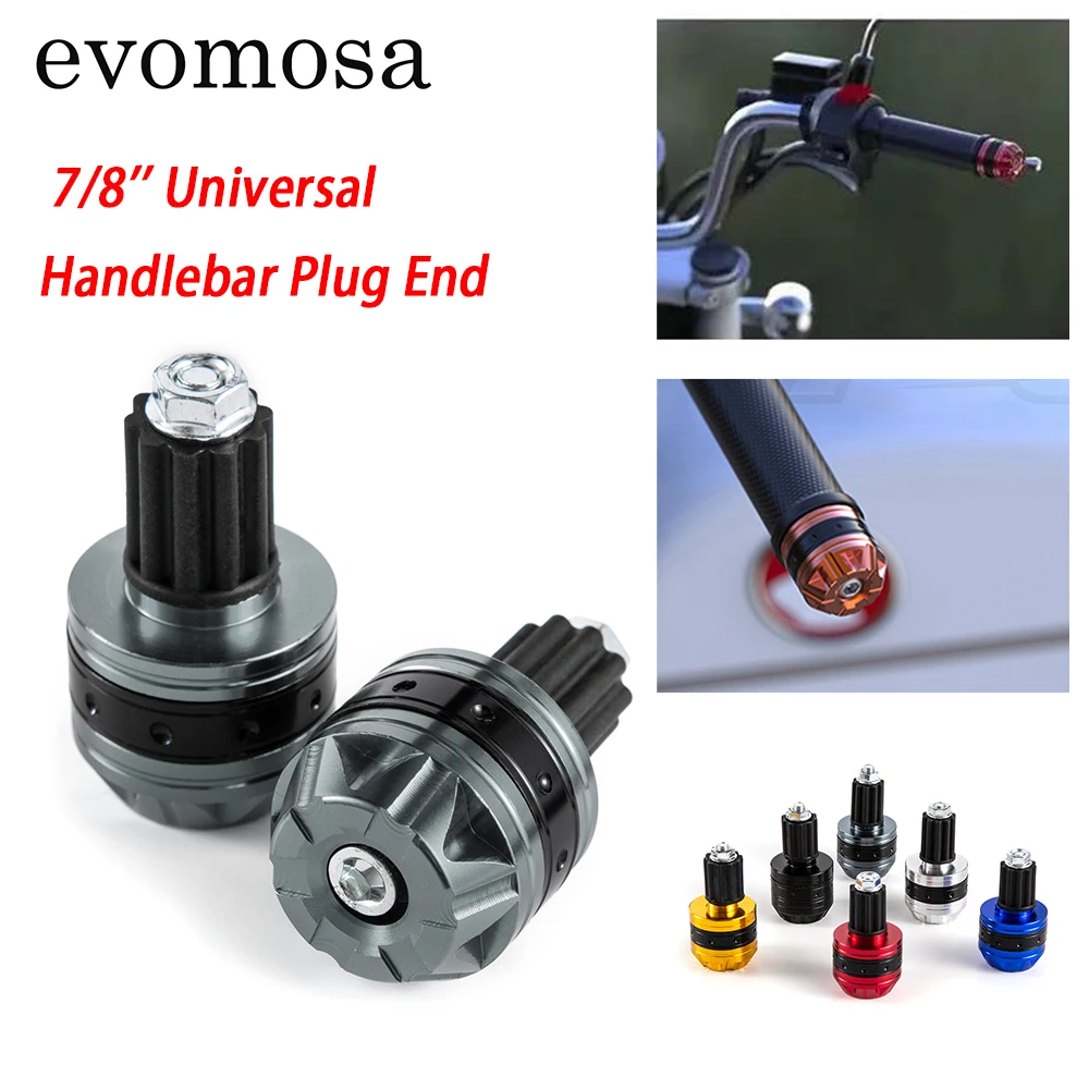 Evomosa Universal Motorcycle Handle Bar Ends Grips CNC Metal Handlebar Counterweight Plug Slider Motor Bike Grips Accessories
