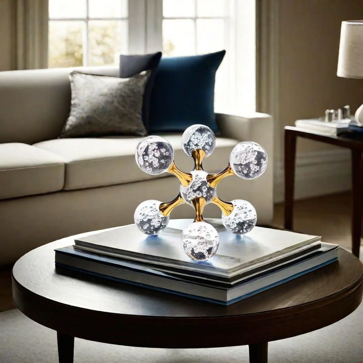 Modern Geometric Luxury Minimalist Molecular Glass Crystal Ball Ornaments Decor Home room Table Decorative Crystal Figurines Art