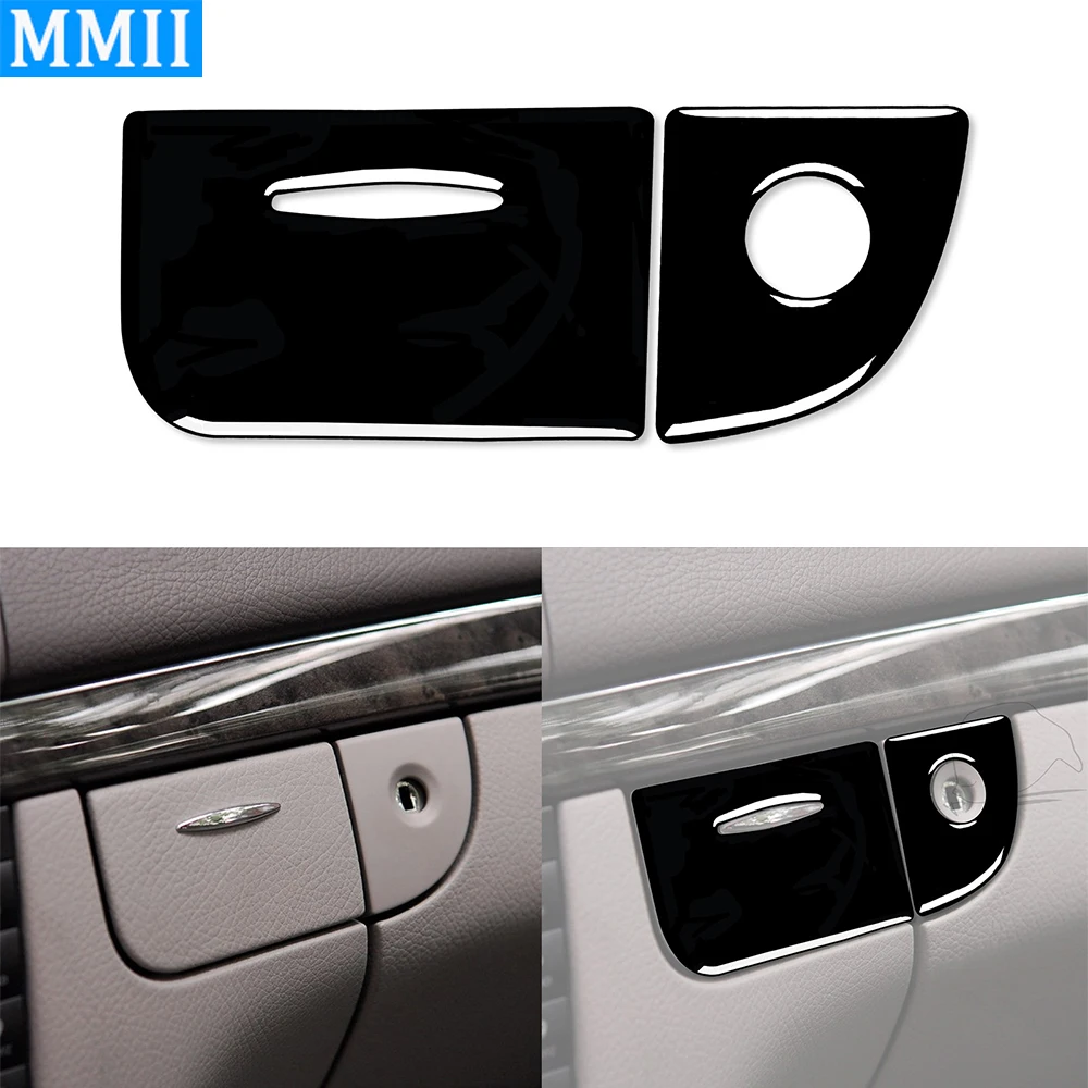 Dla Mercedes Benz E-Class W211 03-09 Piano Black Co-pilot Storage Box Key Lock Trim Strips Interior Retrofit Akcesoria Naklejka
