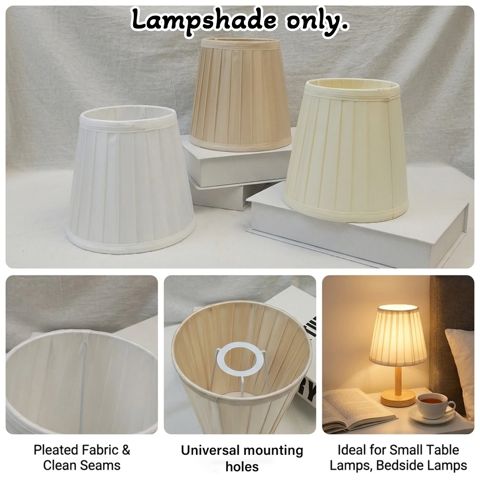 French Cream Pleated Fabric Lamp Shade, Conical Straight Cover for Wall Table Bedroom