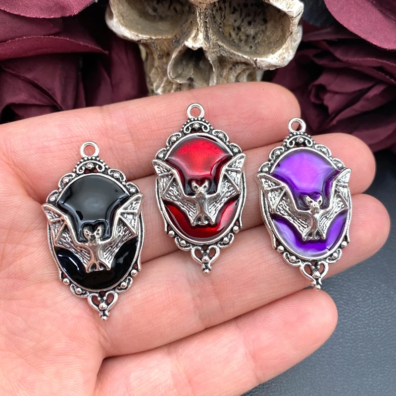 5 Stück 42*23mm Gotischer Vampir-Fledermaus-Cameo-Anhänger, Emaille-Fledermaus-Charms, Designer-Anhänger für Schmuckherstellung, DIY-Schmuckzubehör – Detail 2