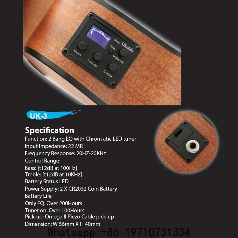 3-Band EQ Equalizer Tuner System with LCD Display Small Guitar Equalizer Ukulele Ukelele Piezo Pickup Preamp