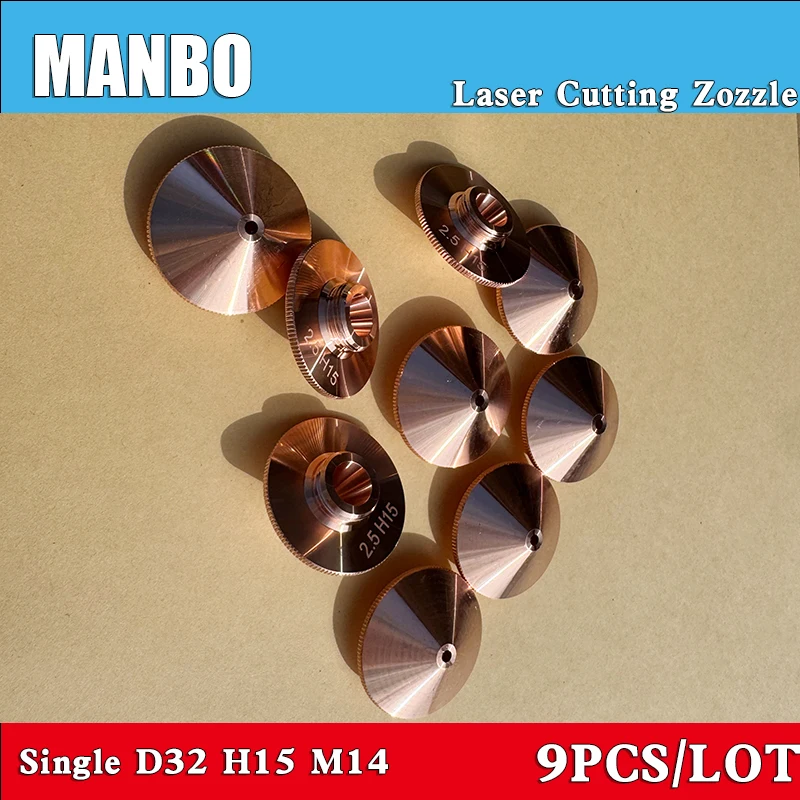 MANBO 9 Stück Faserlaserdüsen, ein- und zweischichtig verchromt, D32 H15 M14 Kaliber 1,0-5,0 mm für Raytools Precitec WSX Laser – Detail 1