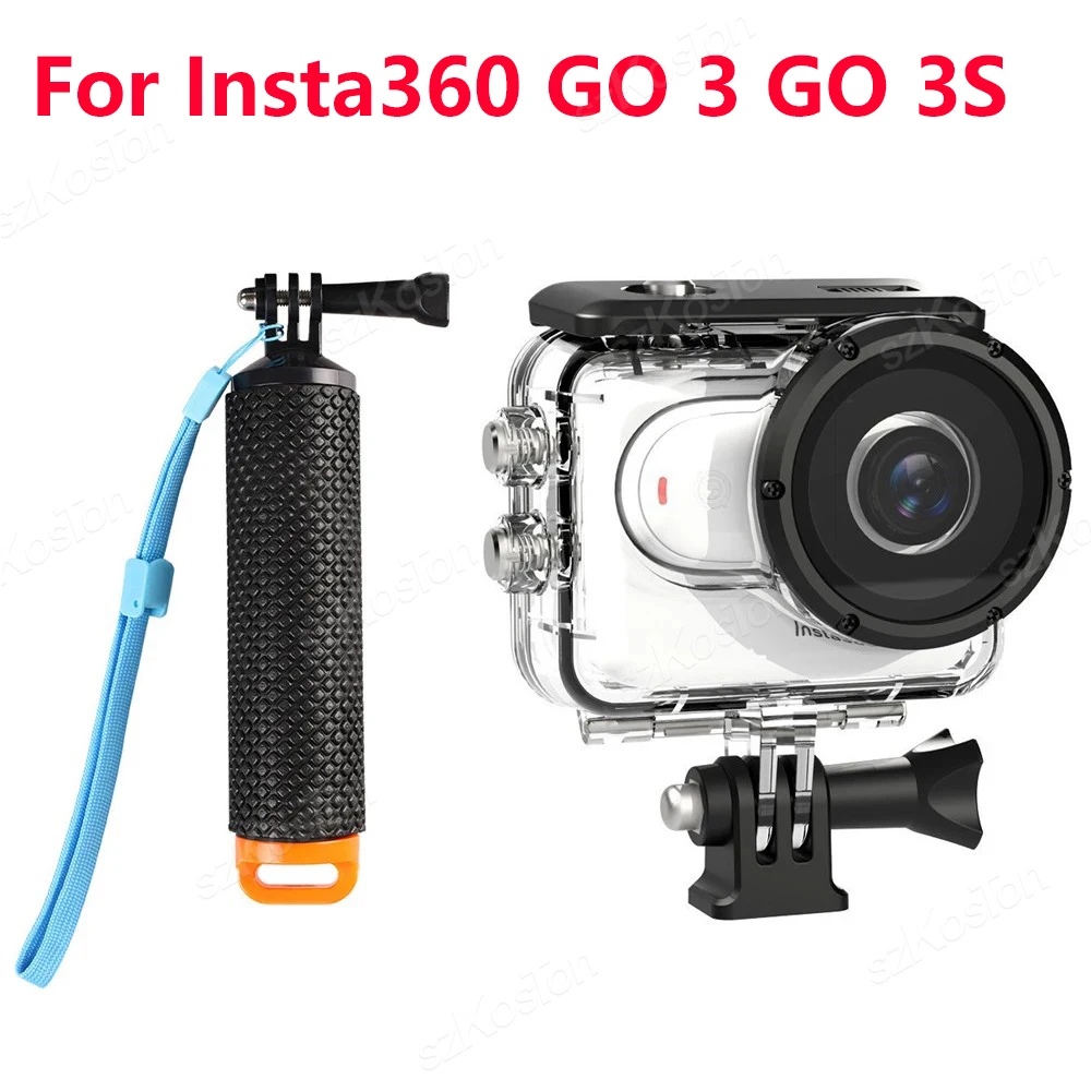 Insta360用防水ケース,水中ダイビング用保護ケース,自撮り棒,カメラアクセサリー,go 3,go 3s,60m