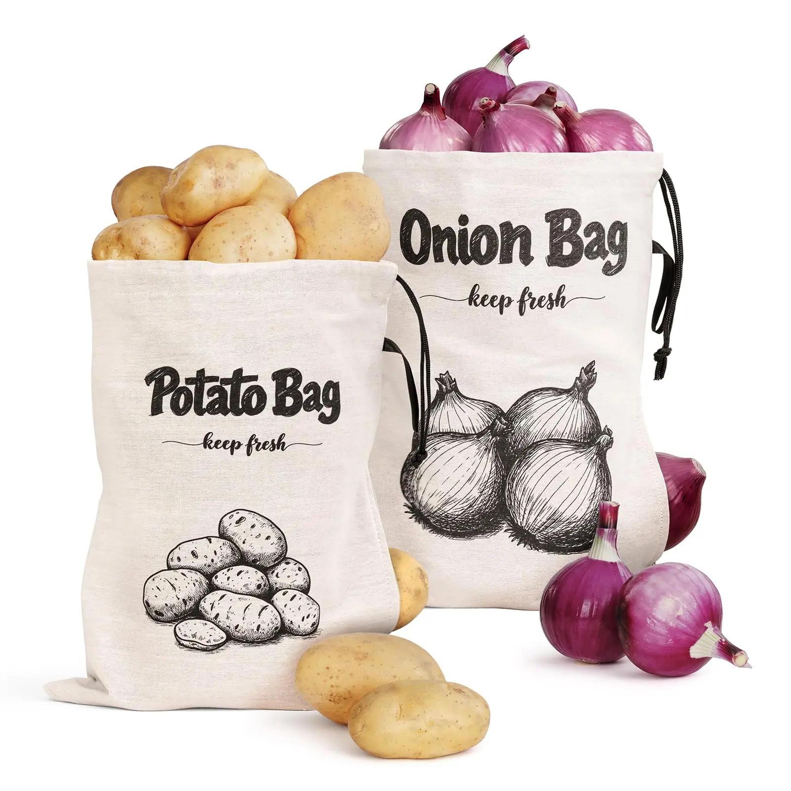 Onion Bag Potato Bag Vegetable Storage Bags Reusable Potatoes Storage Bags With Light-Blocking Liner Drawstring For Vegetable