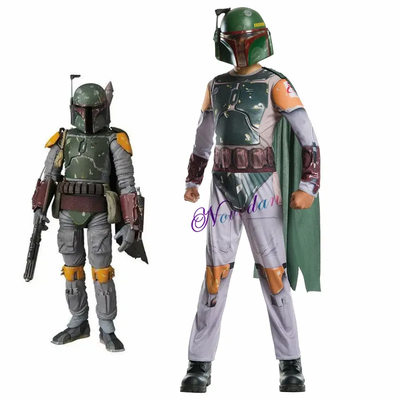 

XT8Boba Fett Costume And Helmet Kids Boys Superhero Cosplay Jumpsuit Suit Halloween Costume For Planet Wars Carnival Party XT6@!