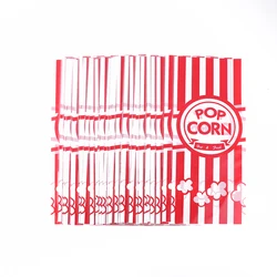 50Pcs Red Vertical Bar Popcorn Plastic Bag Snow Crisp Nougat Biscuit Bread Toast Bag Casual Baked Goods Bag For Birthday Party