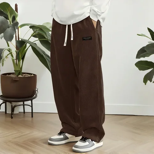 Imagen 2 del producto Pantalones Casuales de Pana para Hombre 2026, Pantalones Holgados de Moda, Pantalones Deportivos Rectos con Cintura Elástica y Cordón, Ropa Urbana para Exteriores