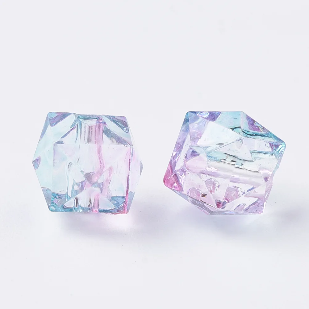 100Pcs Acrylic Beads Geometry Polygon Two Tone Transparent Spray Painted Loose Beads for DIY Jewelry Making Suppies