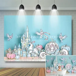 Cinderella Castle Photography Backdrops Cartoon Kids Girl Cake Smash Props Pumpkin Car Decor Birthday Baby Shower Background