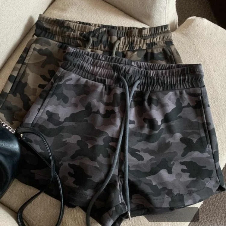

American Style Hot Girl Camouflage Pattern Drawstring Elastic Waist Straight Leg Pants Korean Style Casual Shorts Summer Trend
