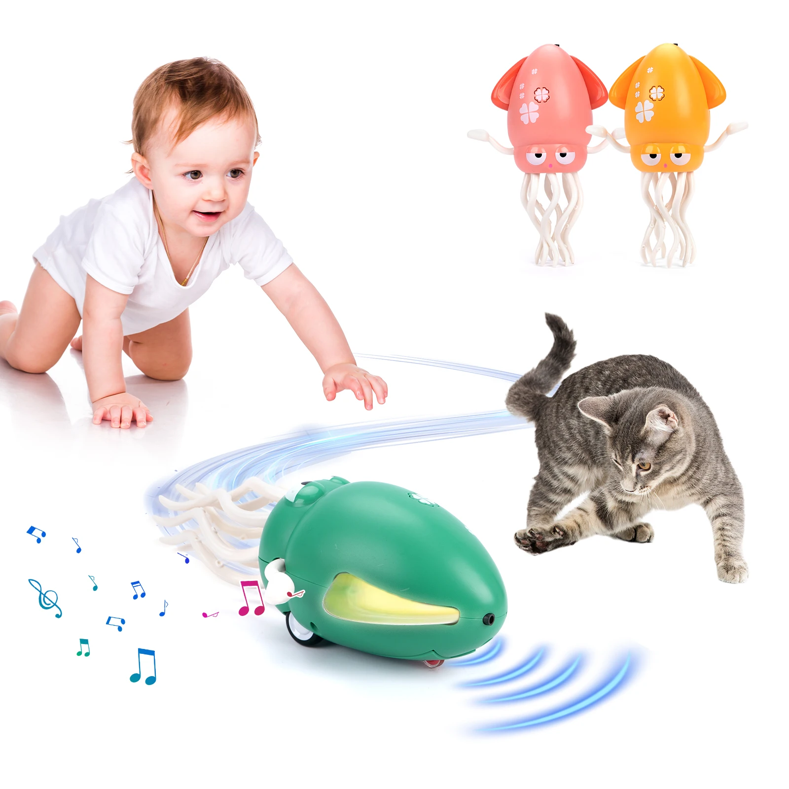 Jouets électroniques pour animaux de compagnie, calmar plat couché à Induction de calmar dansant, avec musique et lumière, cadeaux pour le temps du ventre, jouets de développement interactif pour enfants