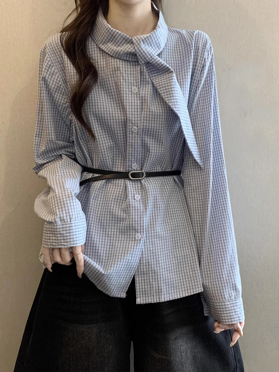 

Модная женская рубашка с длинным рукавом, свободного кроя, с завышенной талией, повседневная, больших размеров, стильная, для ранней весны