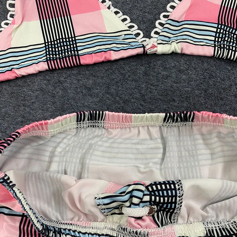 2025 패션 감성 펑크 캐주얼 비키니 투피스 수트 스트릿 Y2K 고딕 체크 프린트 여름 비치 수영복 2000년대 여성 의류