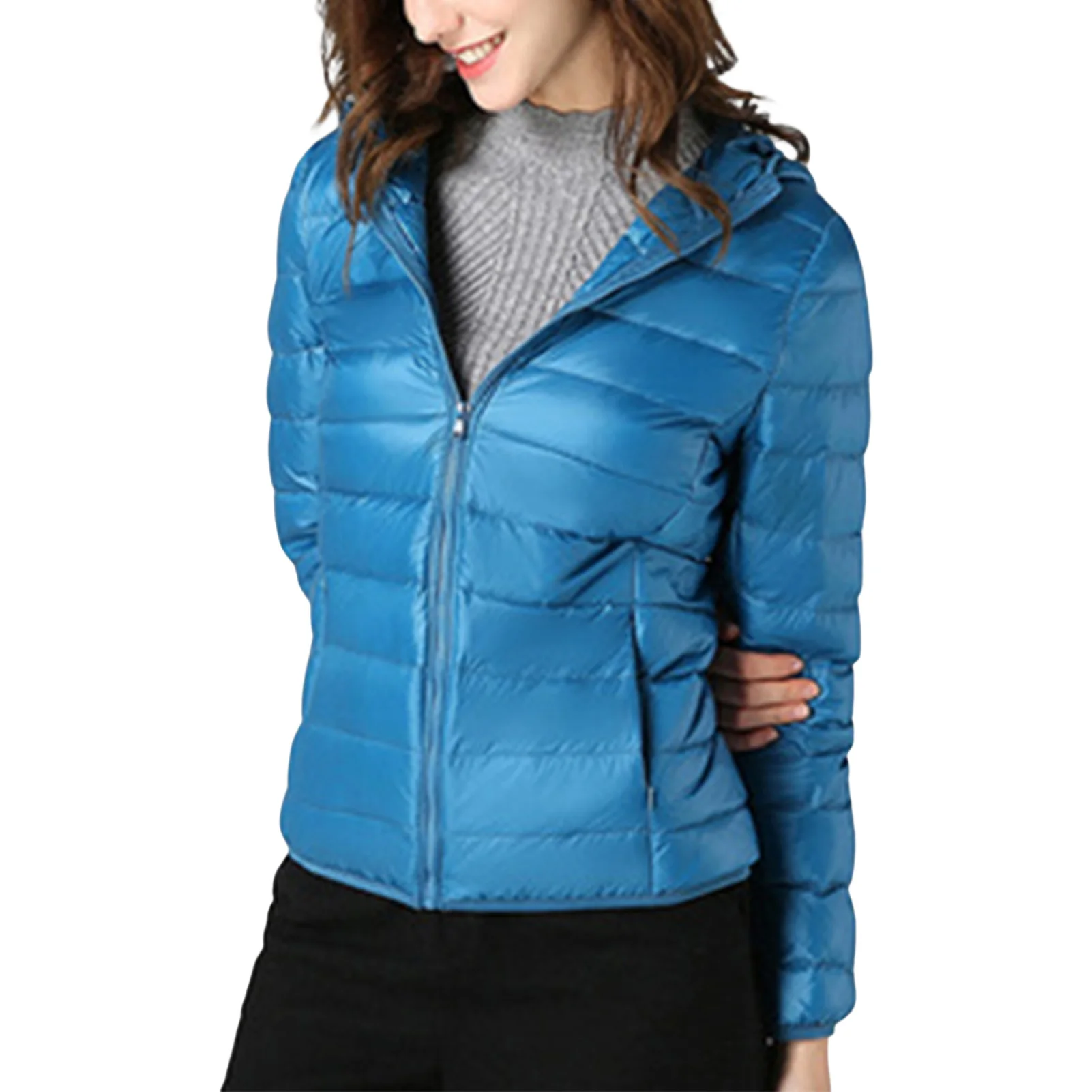 Women's Hood Stand Collar Winter Jacket Plus Size Solid Color Warm Jacket for Winter Outdoor Wearing