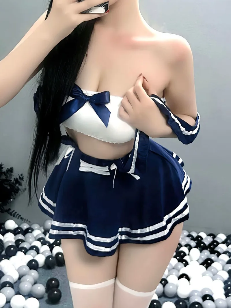 Cute Campus Fun Sexy Passionate Midnight Charm Uniforms Slim Tempting Passion Mini Skirt Set Sweet Bowknot Women Slim Top 9GRX