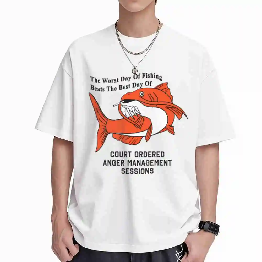 Worst Day Of Fishing Court Ordered Anger Management Short Sleeve Tee 100% Cotton T-Shirt